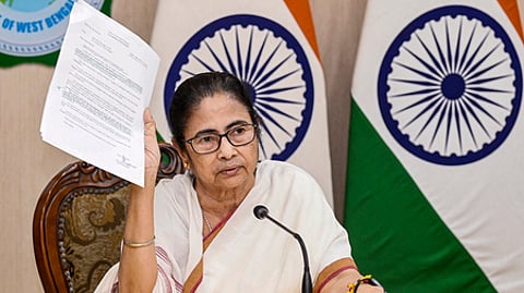 West Bengal Chief Minister Mamata Banerjee addresses a press conference amid a stalemate with protesting doctors on September 12.