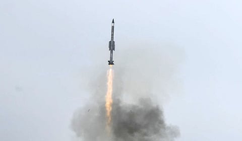 VL-SRSAM being flight-tested from the Integrated Test Range off the Odisha coast on Thursday (Photo | Special arrangement)