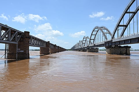 Gushing river Godavari at Pushkar ghat in Rajamahendravaram.