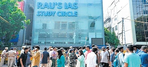 Coaching institute building where three UPSC aspirants drowned on July 27.