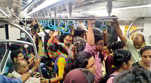 The Kochi metro trains witness heavy rush of commuters.