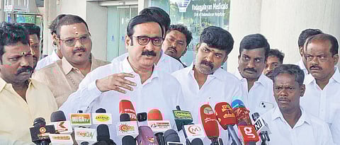 PMK president Anbumani Ramadoss talking to reporters on Sunday | Express