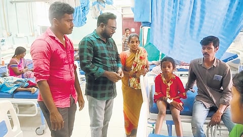Injured people getting treated at Amalapuram area hospital on Monday