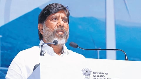 Deputy Chief Minister Mallu Bhatti Vikramarka addresses the Global Renewable Energy Investors Meet and Expo in Gandhinagar, Gujarat on Monday