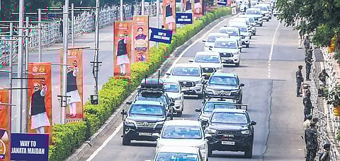 Carcade rehearsal being carried out on Monday ahead of Modi’s visit to Bhubaneswar