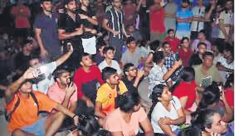 IP University students protesting against the administration on Monday