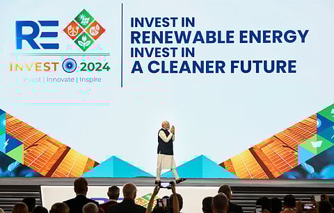 Prime Minister Narendra Modi during the inauguration of the 4th Global Renewable Energy Investors Meet and Expo (RE-INVEST 2024), in Gandhinagar, Monday, Sept. 16, 2024.