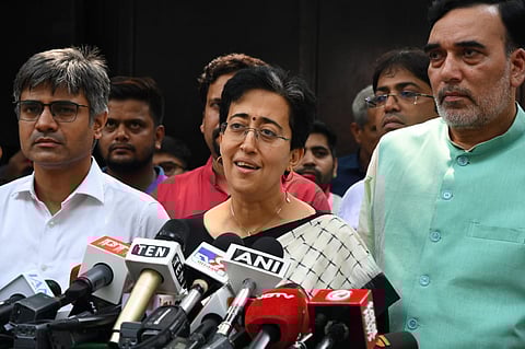 AAP Leader and delhi Chief Minister designated Atishi along with AAP Delhi president Gopal Rai and other party leaders addresses the media to announce after her name of new CM of Delhi at Civil lines in New Delhi, India on Tuesday, September 17, 2024.