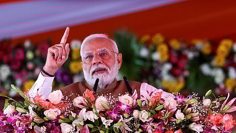 Prime Minister Narendra Modi addresses the foundation stone laying and launch of various projects, in Bhubaneswar on Tuesday.