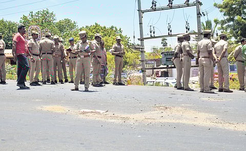 Tirunelveli City police led by Commissioner RK Meena inspect the spot where the road accident occurred on Tuesday