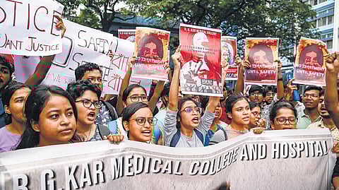 Junior doctors protest against the rape-murder of R.G Kar Medical College and Hospital trainee doctor.