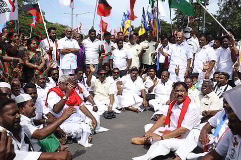 Members of India Alliance Puducherry staged a protest.