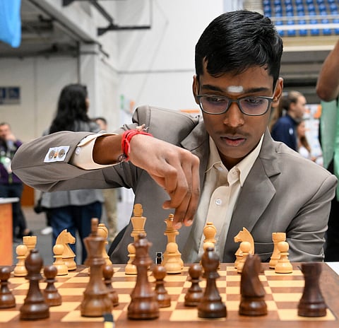 Rameshbabu Praggnanandhaa during the 6th round of the 45th Chess Olympiad in Budapest, Hungary.