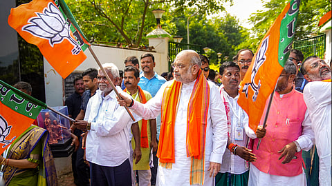 Home Minister Amit Shah flags off the BJP's 'Parivartan Yatra', in Sahibganj district,