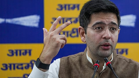 AAP MP Raghav Chadha addresses a press conference, in New Delhi.