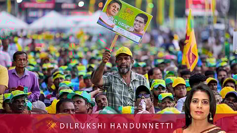 Supporters of presidential candidate of Samagi Jana Balawgaya and opposition leader Sajith Premadasa attend the final campaign rally ahead of the presidential election in Colombo, Sri Lanka.