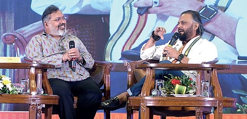 Author Devdutt Pattanaik with Ravi Shankar at OLF-2024 on Saturday