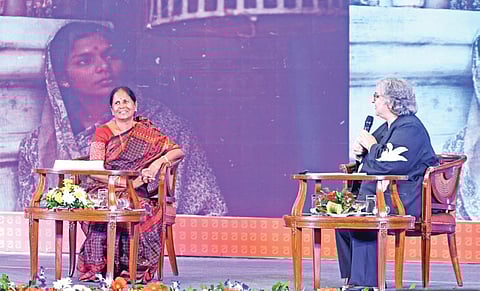 Sabita Mohanty, wife of filmmaker late Nirad Mohapatra with Kaveree Bamzai