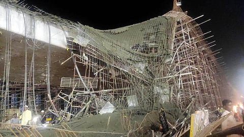 A section of scaffolding on the under-construction flyover in Ambur collapsed on Saturday night injuring six people