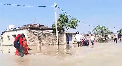 Several areas of Bhagalpur district remain inundated due to floods in Bihar on Sunday.