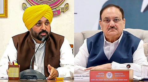 Punjab CM Bhagwant Mann (L) and Union Health Minister JP Nadda (R).