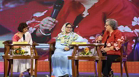 Shabnam and Andaleeb in discussion with Kaveree at their session in Odisha Literary Festival-2024.