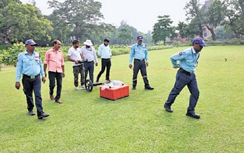 GPR survey being carried out in the northeast direction of Sun temple at Konark on Monday