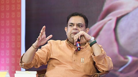 Author Yatindra Mishra speaks during the Odisha Literary festival 2024 in Bhubaneswar.
