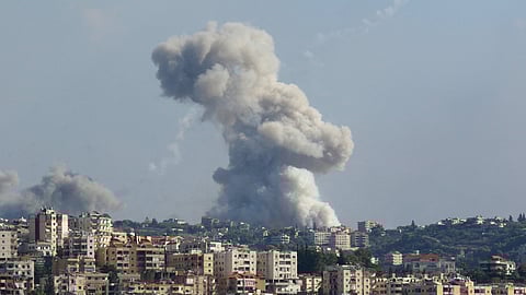 Smoke billows from a site targeted by Israeli shelling in the southern Lebanese village of Zaita on September 23, 2024