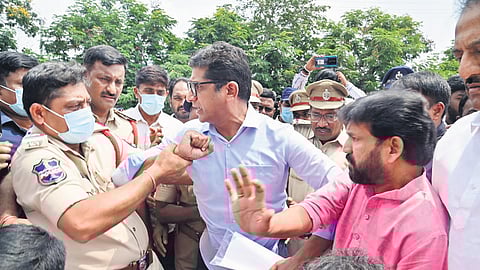 The BRS cadre and leaders, led by MLAs Dr Sanjay Kalvakuntla and Dr Methuku Anand, as a part of the fact-finding team, tried to barge into the hospital.