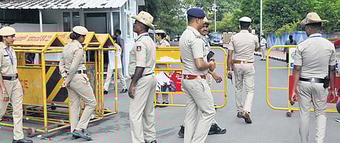 Security was enhanced outside CM Siddaramaiah’s residence during the HC hearing, in Bengaluru on Tuesday