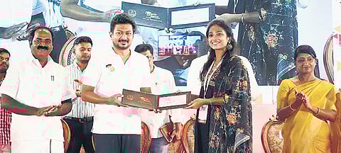 Udhayanidhi Stalin at an event after distributing the aid to UPSC aspirants and inaugurating various initiatives under Nan Mudhalvan Scheme