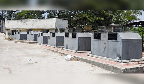 Bins on the premise of micro compost in Konakkarai, Tiruchy