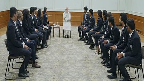 PM Modi meets and congratulates Chess Olympiad winning team at his residence