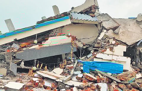 A demolished building under the Ameenpur municipality limits