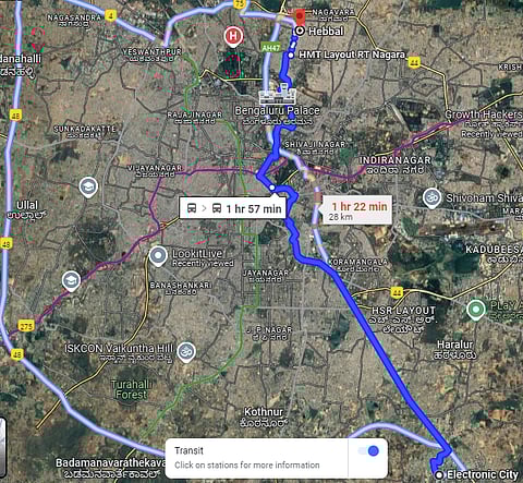 Destinations: Electronic city to Hebbal, Bengaluru