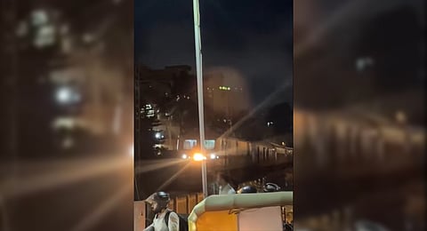 The Yesvantpur-Kochuveli Express encountered a problem near the closed level crossing gate in the Munnekolala area of Bengaluru.