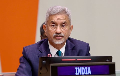 External Affairs Minister S Jaishankar speaks during the G20 Foreign Ministers Meeting