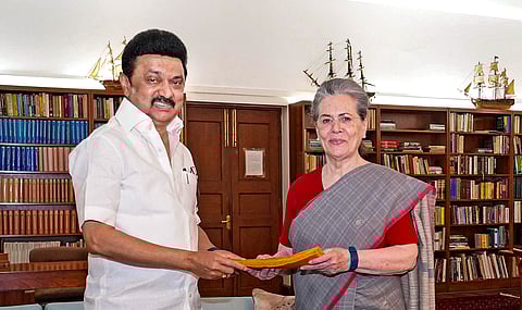 Chief Minister MK Stalin made a courtesy call on Congress leader Sonia Gandhi in New Delhi on Friday.