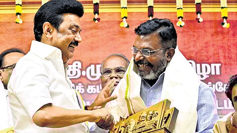 Chief Minister MK Stalin with VCK chief Thol Thirumavalavan on Saturday