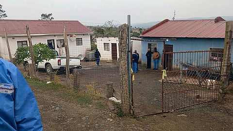 This photo supplied by the South Africa Police Services (SAPS) shows the scene where seventeen people were killed in two mass shootings that took place in close proximity to each other Friday night in Lusikisiki, South Africa.