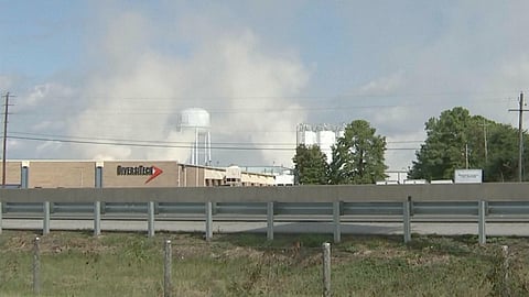 In this image taken from video from WSB-TV, smoke rises from the roof of a BioLab plant.