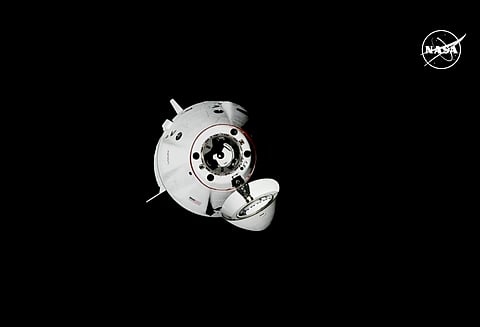 SpaceX capsule Dragon approaches the International Space Station, Sunday, Sept. 29, 2024.