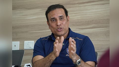 Former Indian cricketer and NCA chief VVS Laxman speaks with the media during the unveiling of the Centre of Excellence in Cricket at Devanahalli in Bengaluru.