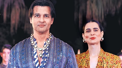 Ensembles with signature sequin embroidery