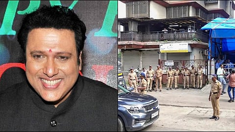 Police personnel stand guard near the hospital where Bollywood actor Govinda was admitted after he sustained leg injuries after his revolver accidentally went off, in Mumbai.