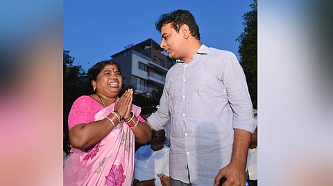 BRS working president KT Rama Rao consoles a member of an affected family.
