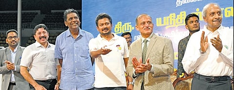 Udhayanidhi unveiling the ‘Vijay Amritraj pavilion’ on Tuesday