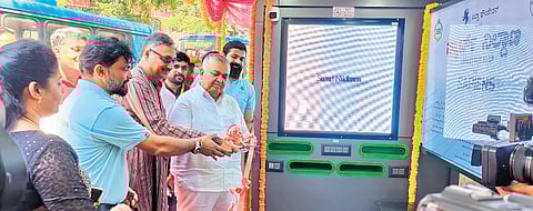 Transport Minister Ramalinga Reddy inaugurates the smart bus stand on Nrupathunga Road on Wednesday.