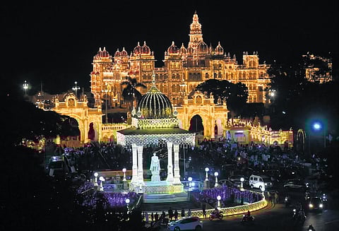 The Amba Vilas Palace in Mysuru illuminated for Dasara.